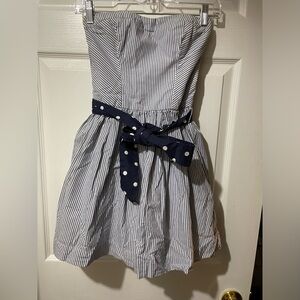 Striped Strapless Dress with Polka Dot Belt